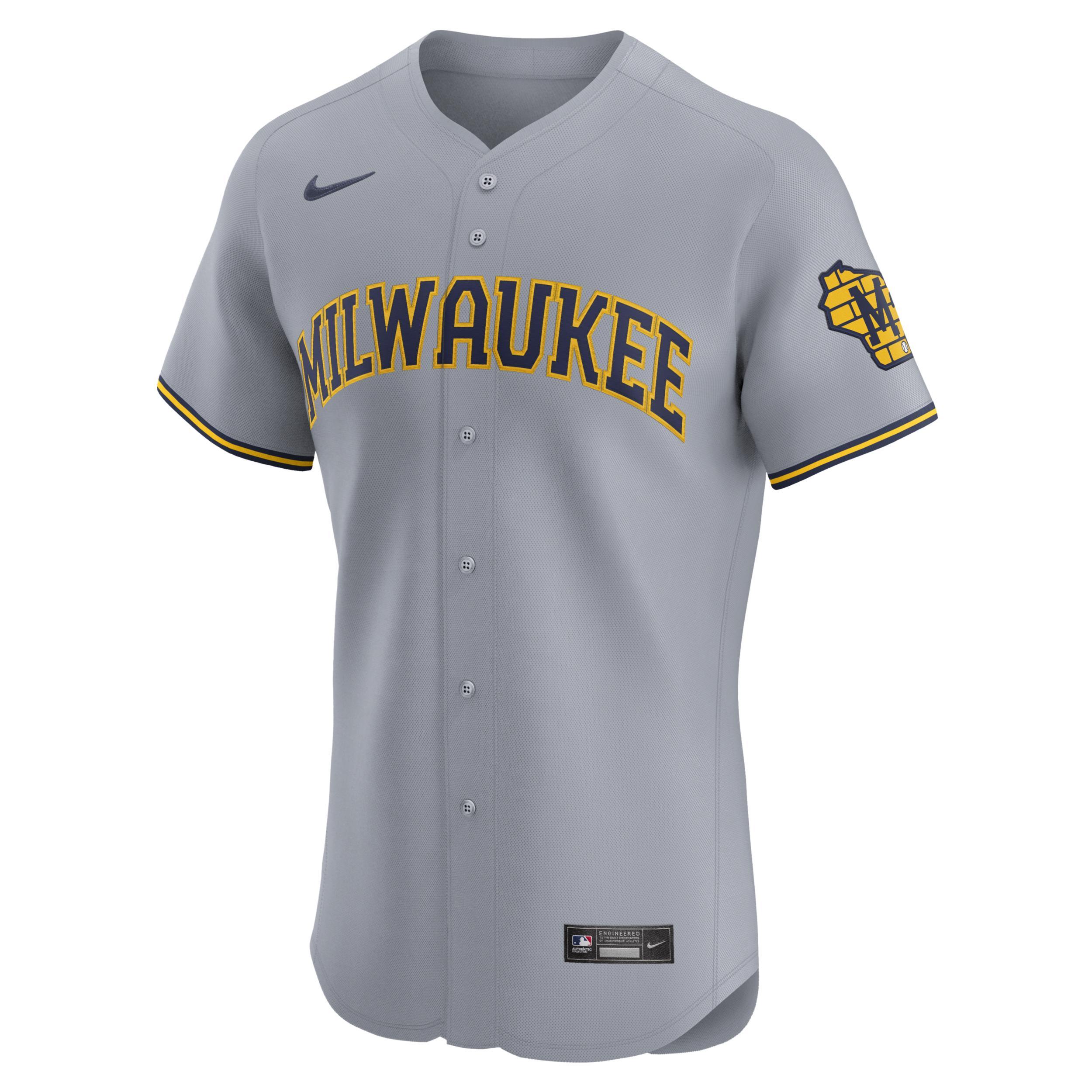 Men's Nike Gray Milwaukee Brewers Road Vapor Premier Elite Patch Jersey, Size: 40, Grey Product Image