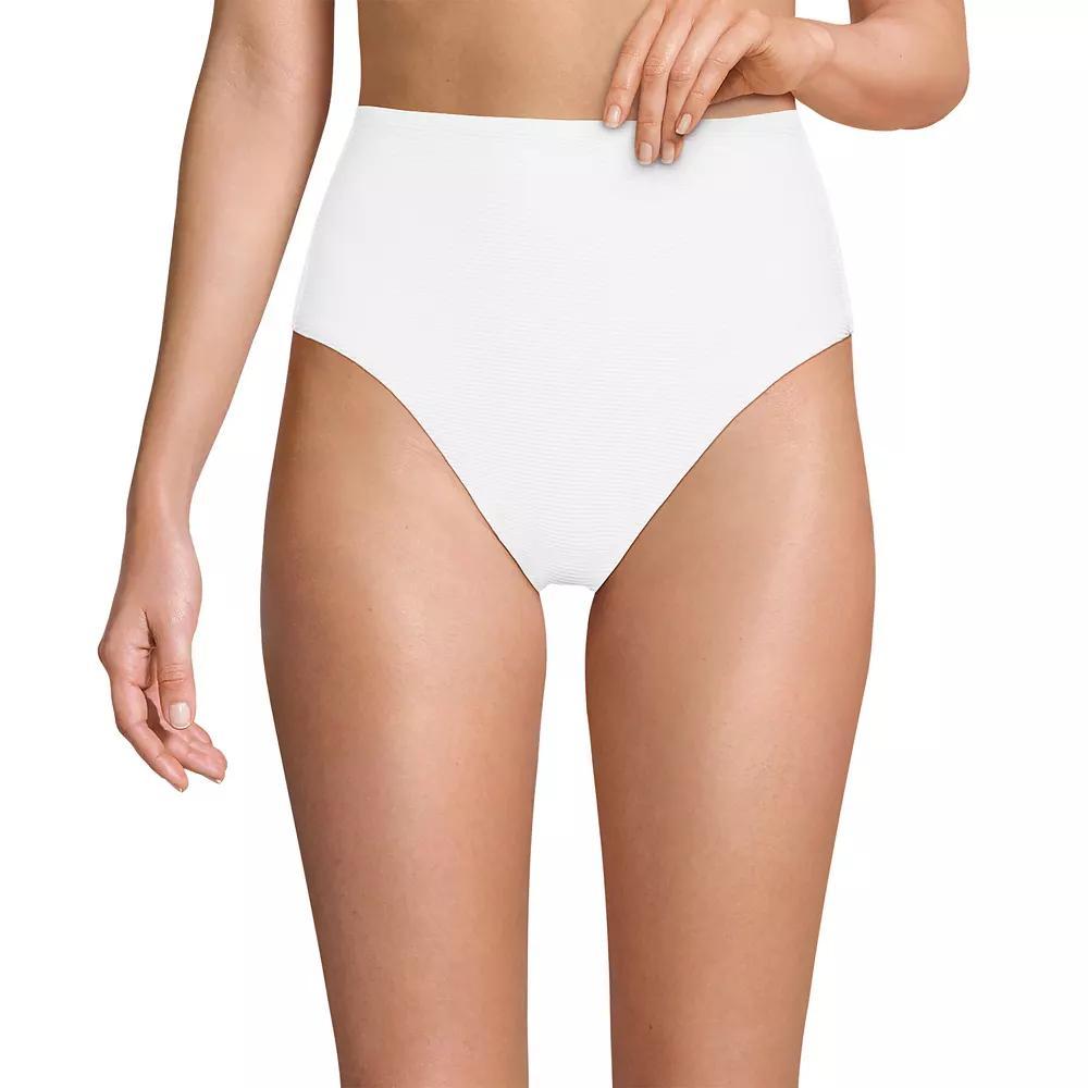 Women's Lands' End Ribbed Smoothing High Waisted Bikini Bottoms, Size: 16, Dark Red Ottoman Product Image