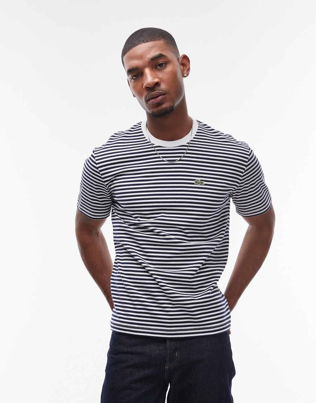 Lacoste T-shirt in horizontal navy and white stripes Product Image