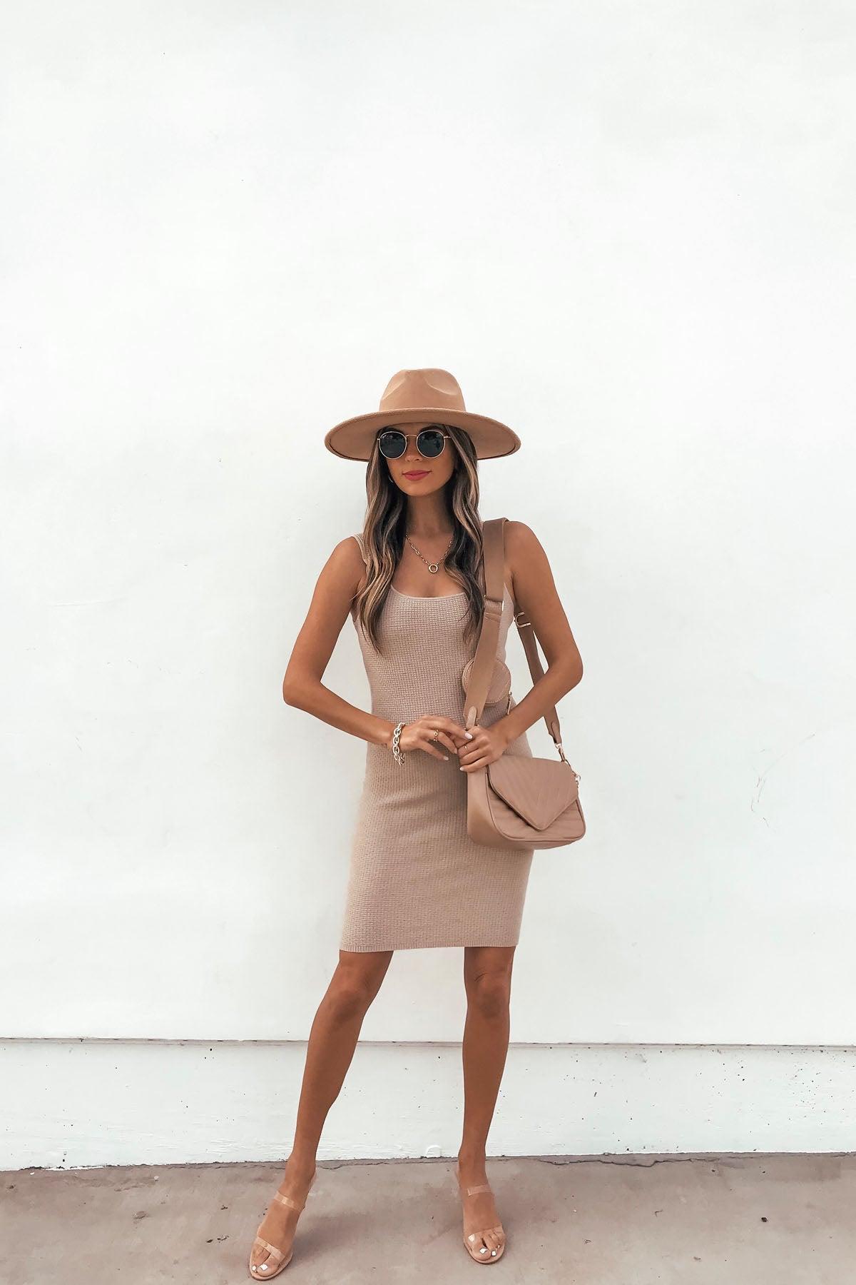 Waffle Knit Ring Strap Mini Dress - Beige - FINAL SALE Product Image