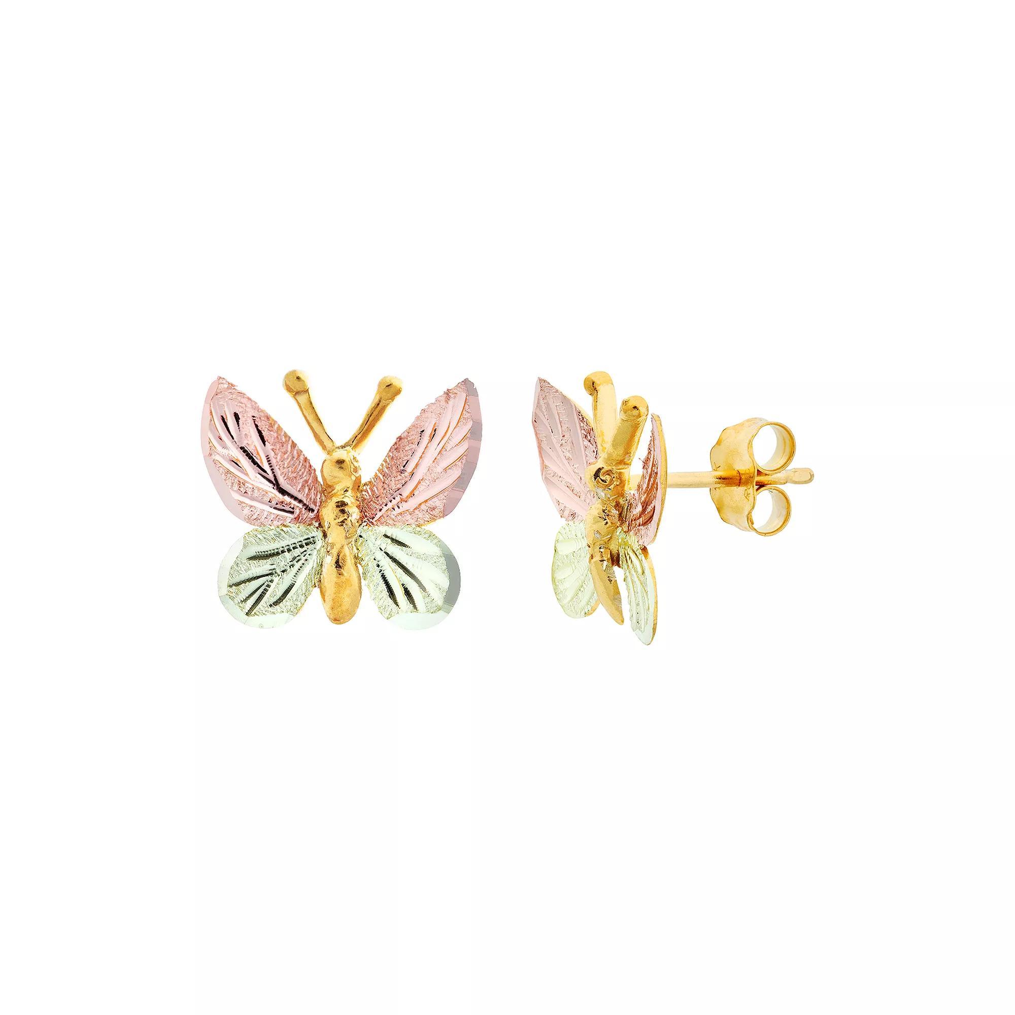 Black Hills Gold Tri-Tone Butterfly Stud Earrings, Women's, 10k Gold Product Image