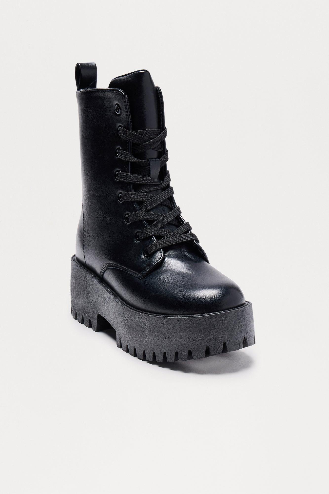 Vanni Lace Up Combat Boots - Black Product Image