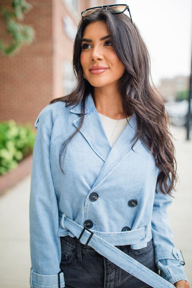 Invest In Me Denim Crop Trench Coat FINAL SALE Product Image