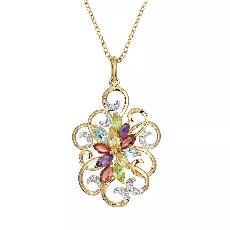 18k Gold Over Silver Gemstone and Diamond Accent Scrollwork Pendant, Womens Multicolor Product Image
