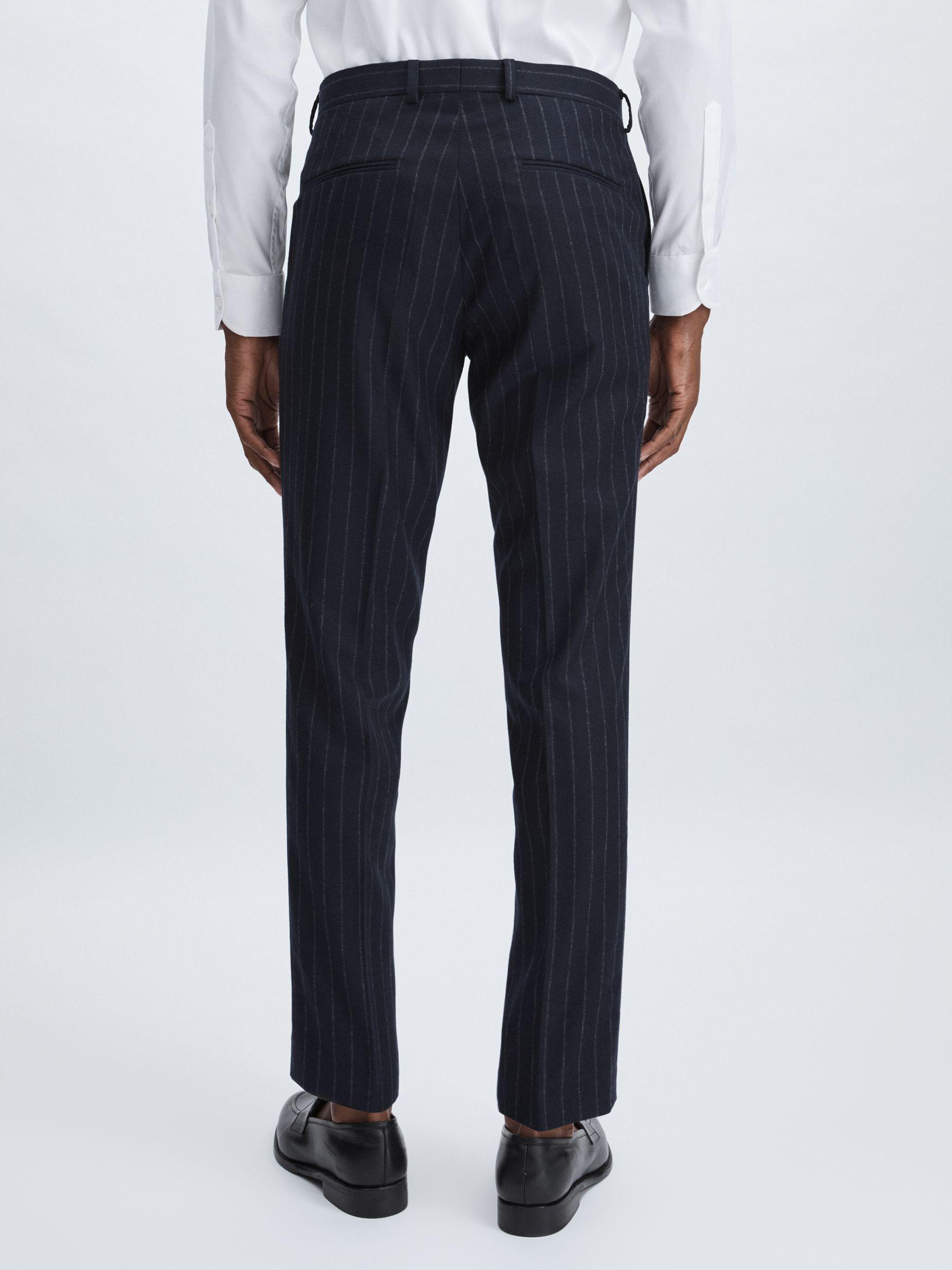Oscar Jacobson 100% Wool Slim-Fit Pinstripe Suit Trousers in Navy Product Image