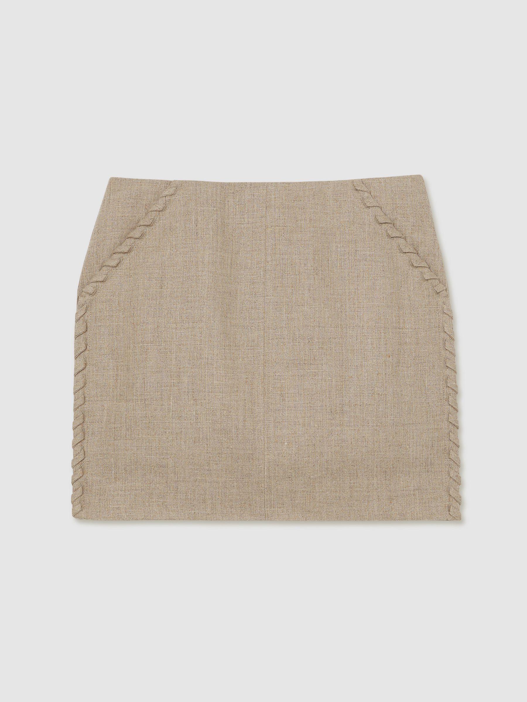 Linen Whipstitch Mini Skirt in Neutral Product Image