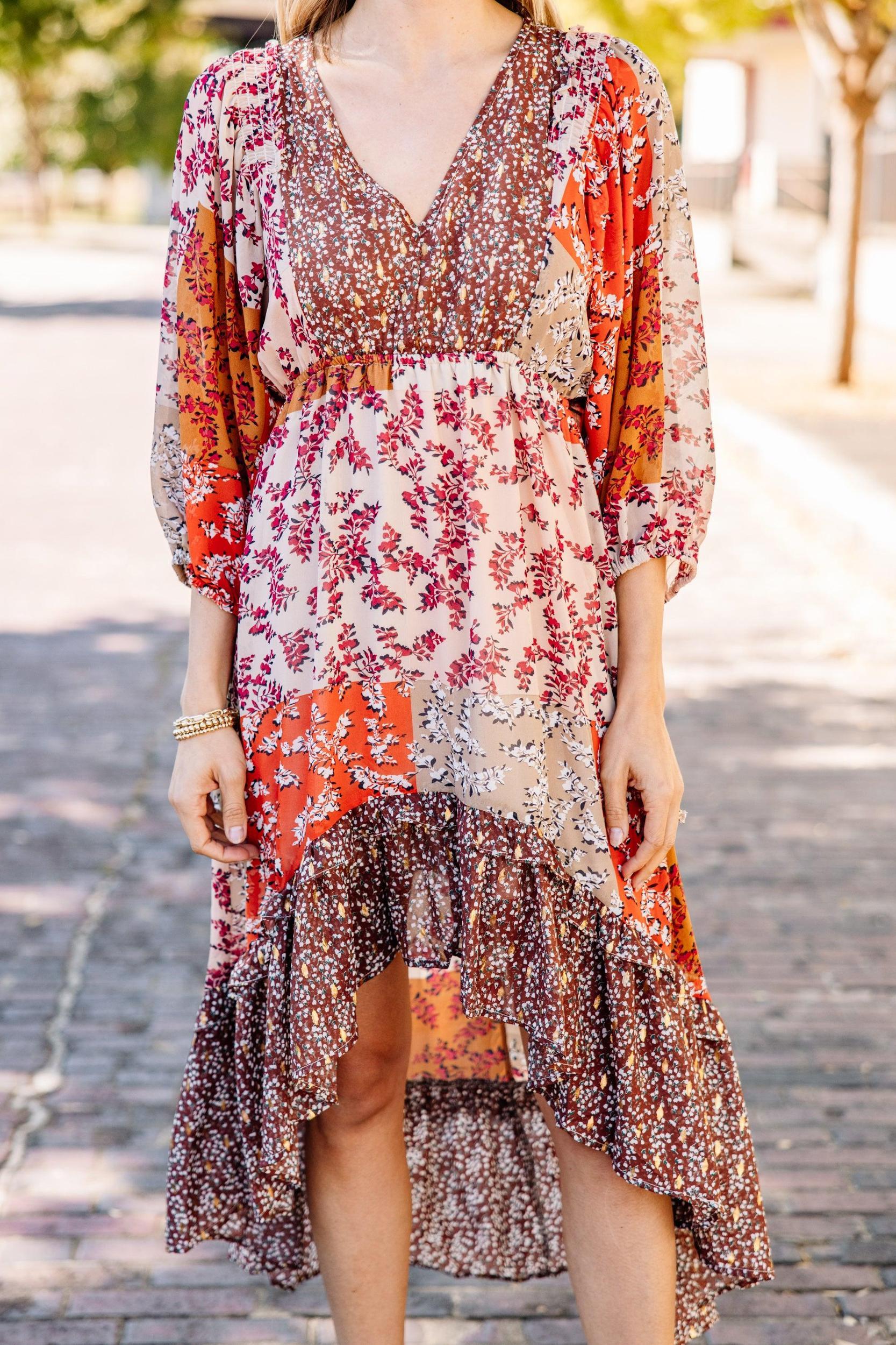 It's Your Dream Sunset Yellow Mixed Print Midi Dress Female Product Image