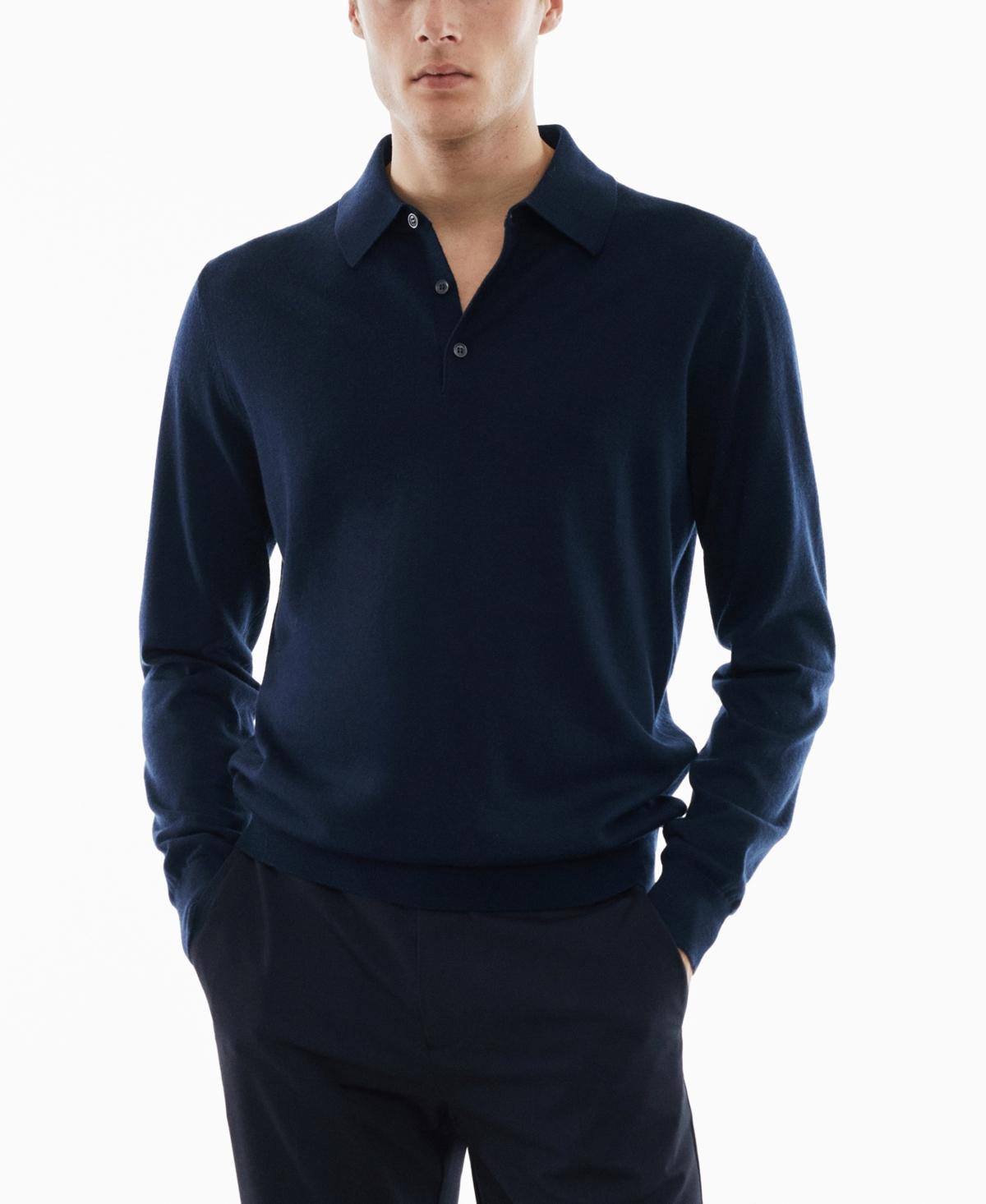 Mango Mens 100% Merino Wool Long- Sleeved Polo Shirt Product Image