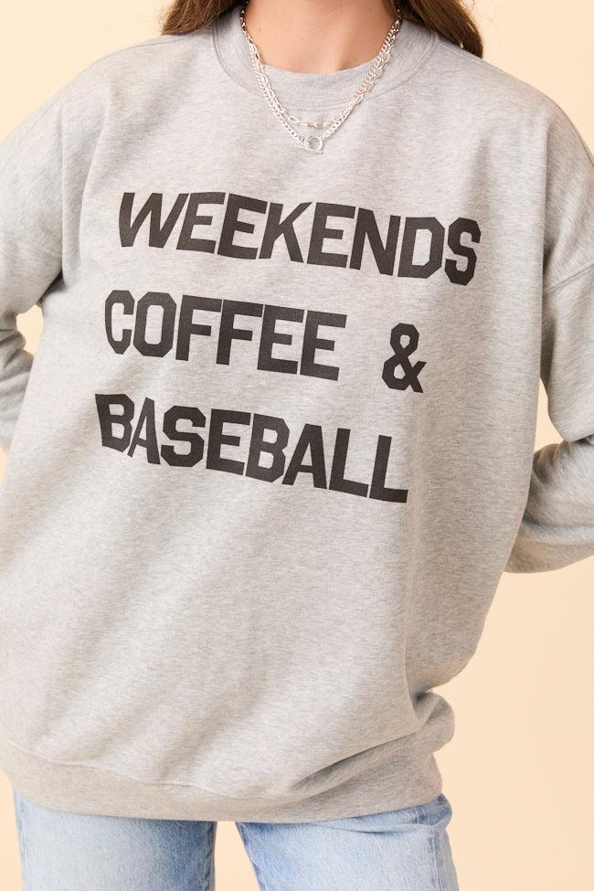 Weekends Coffee and Baseball Light Grey Graphic Sweatshirt SALE Product Image