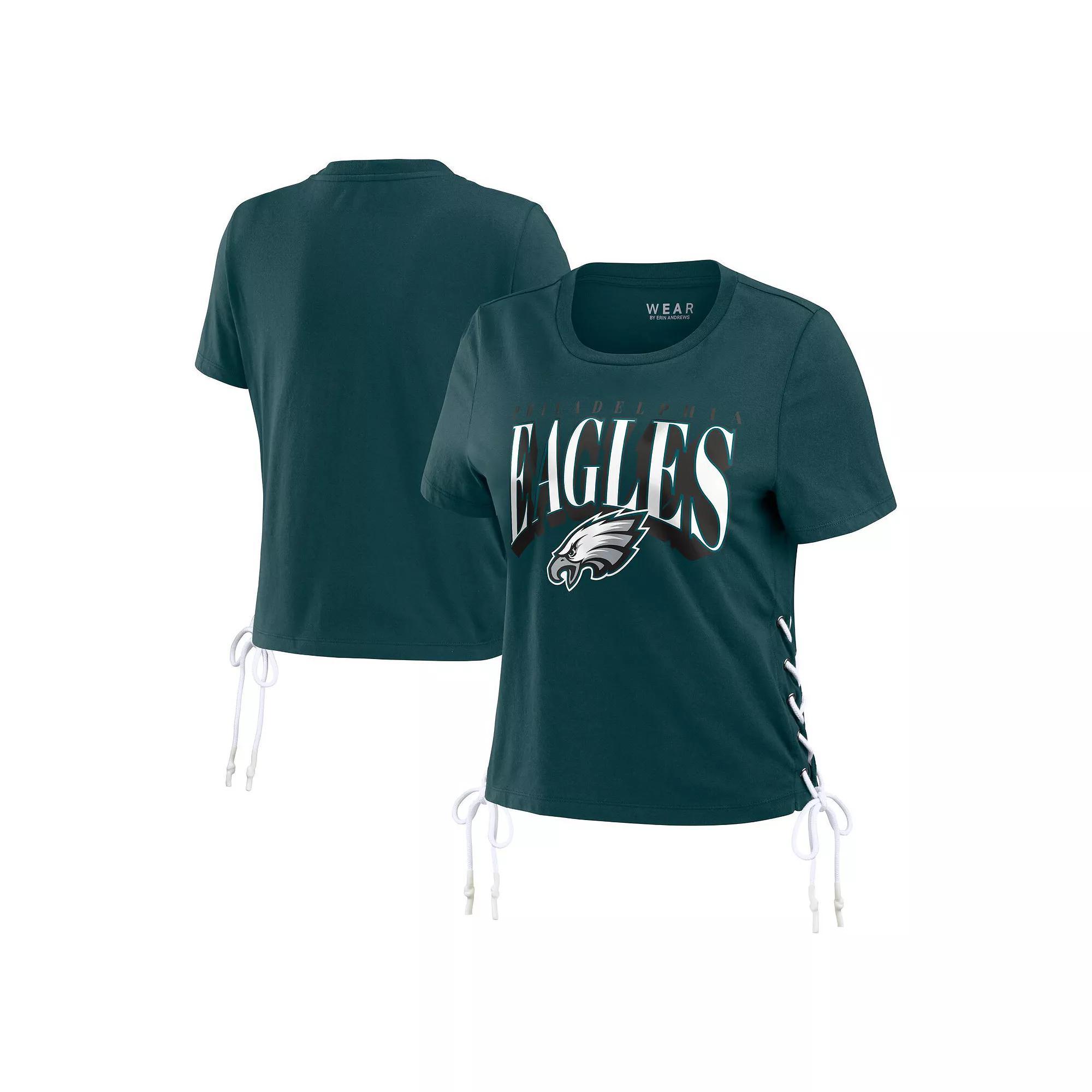 Women's WEAR by Erin Andrews College Navy Seattle Seahawks Lace Up Side Modest Cropped T-Shirt, Size: Large, Blue Product Image