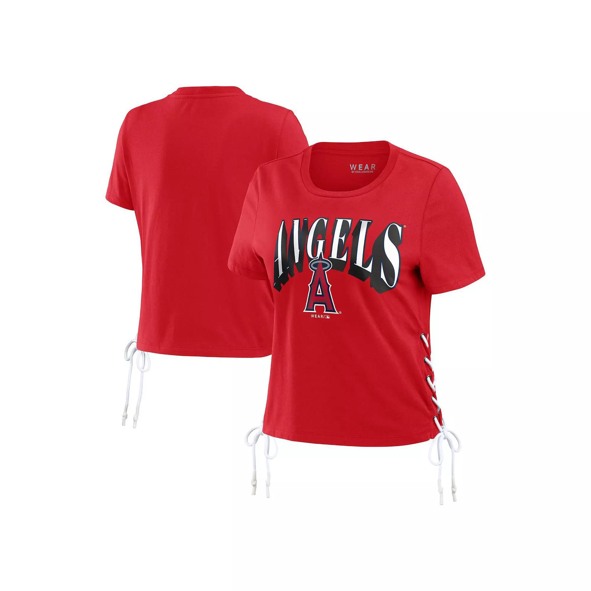 Womens WEAR by Erin Andrews Los Angeles Angels Side Lace-Up Cropped T-Shirt Product Image
