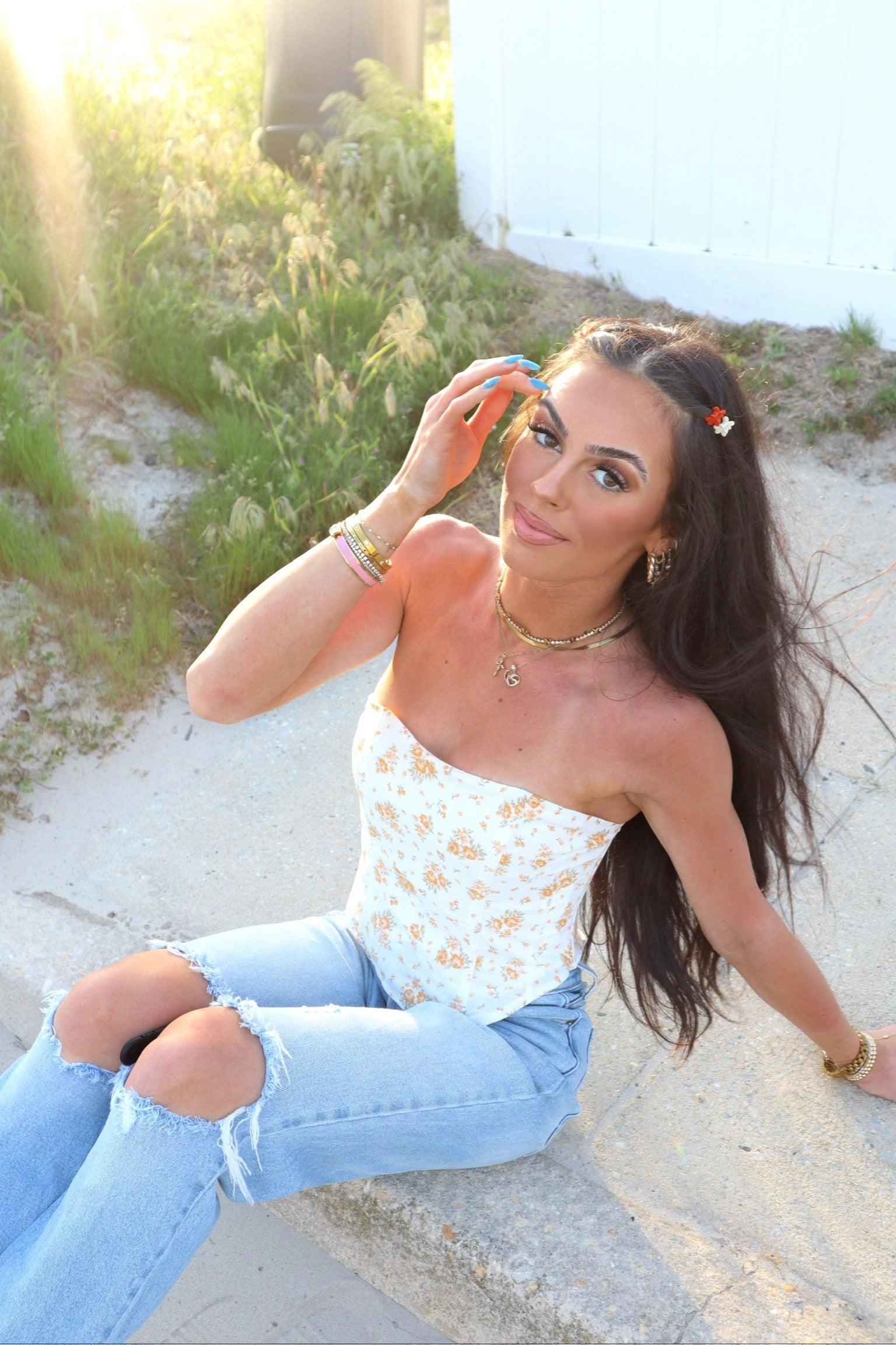 FINAL SALE Marigold Floral Strapless Top Product Image