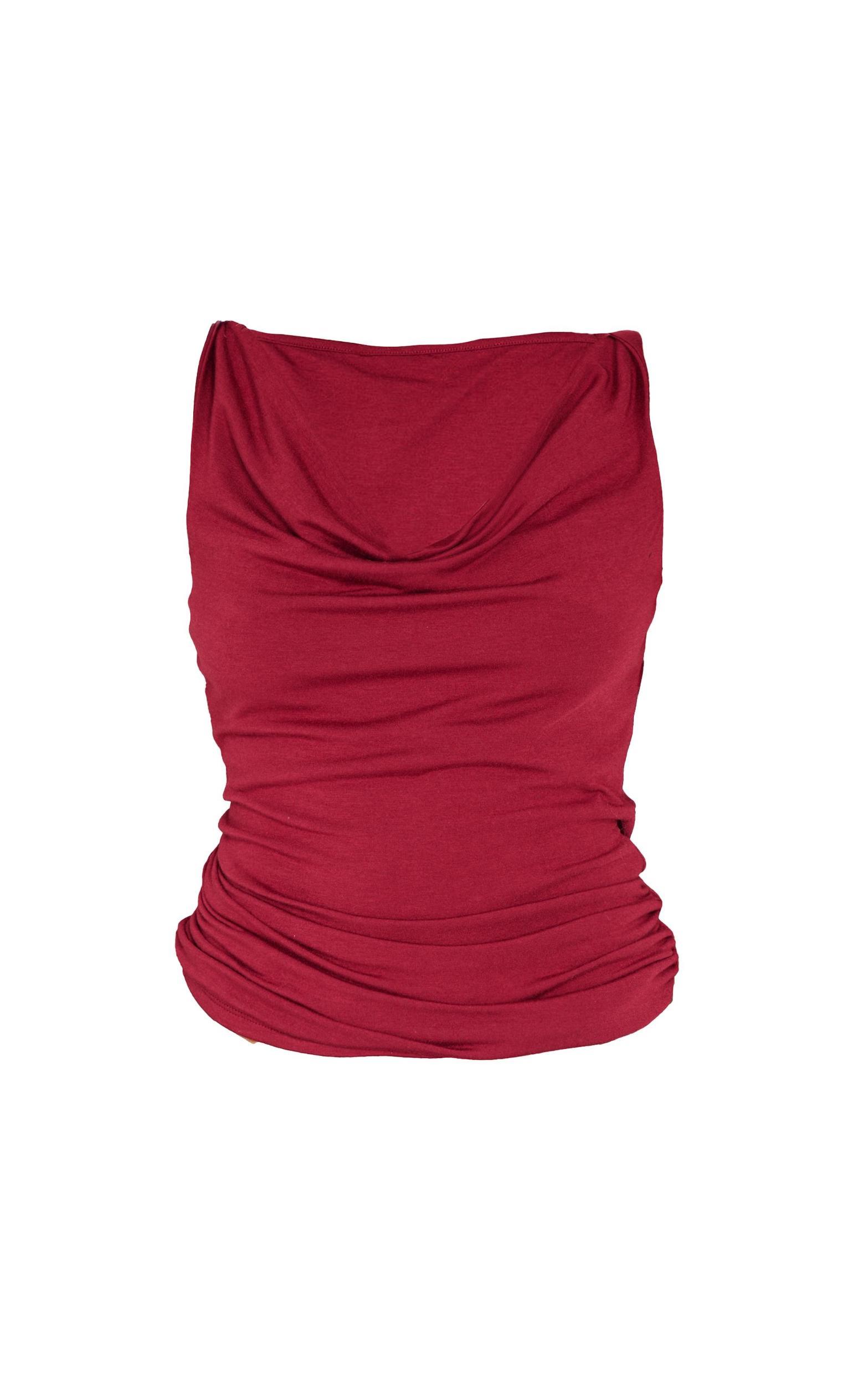 Burgundy Contour Jersey Cowl Neck Ruched Side Long Top Product Image