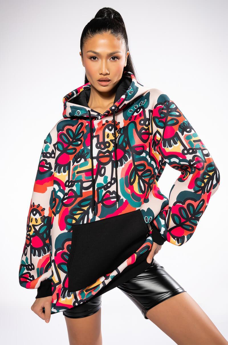 GO CRAZY PRINTED OVERSIZED HOODED SWEATSHIRT DRESS Product Image