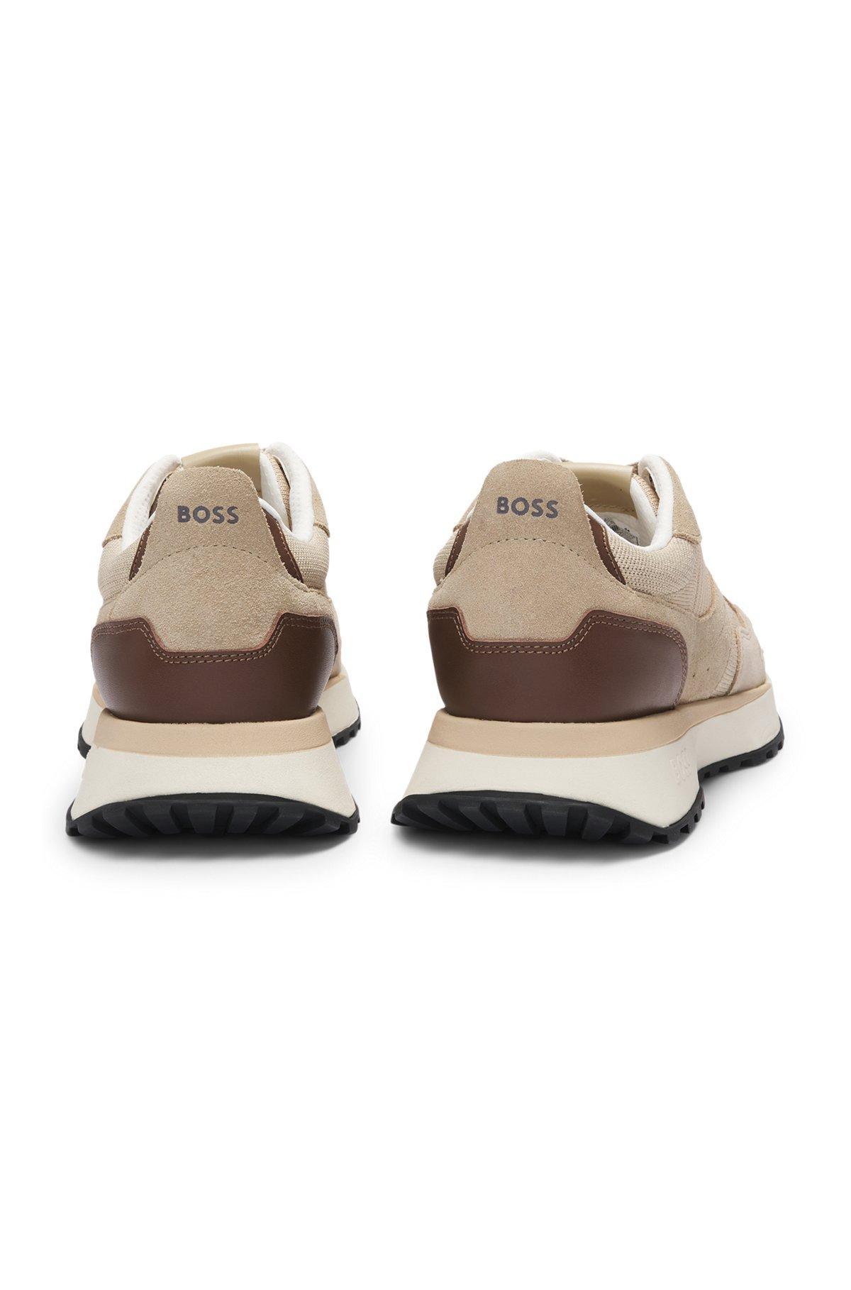Trainers with knit and burnished-leather trims Product Image