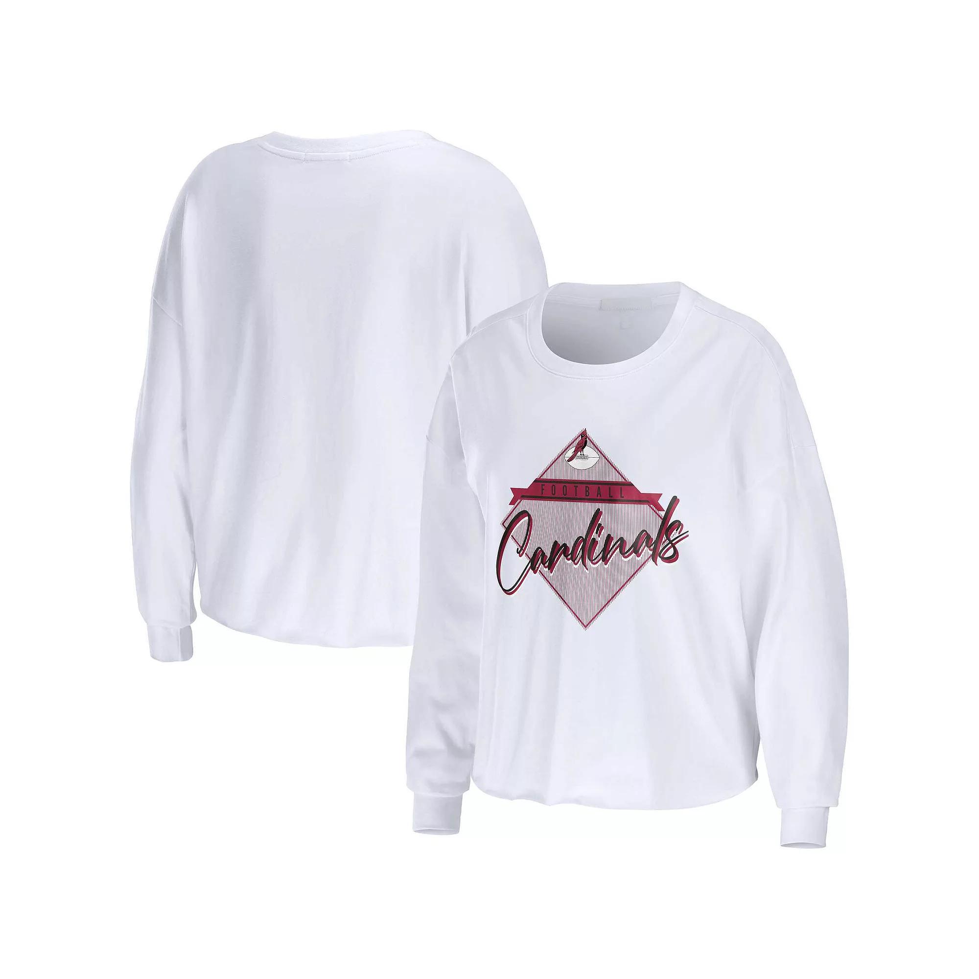 Women's WEAR by Erin Andrews White Arizona Cardinals Domestic Cropped Long Sleeve T-Shirt, Size: Medium Product Image