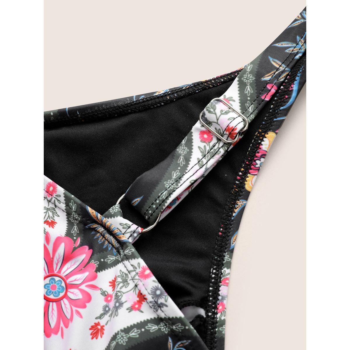 Plus Size Floral Flutters Buckle Detail One Piece Swimsuit Women's Swimwear Black Beach Non Curve Bathing Suits High stretch One Pieces BloomChic 18-20/2X Product Image