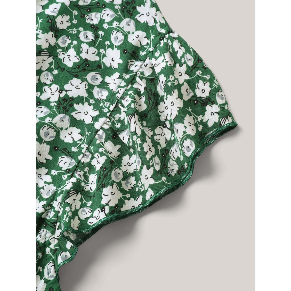 Plus Size Breezy Floral Print Flutter Sleeve Midi Dress Truegreen Women Elegant Ruffles Overlap Collar Cap Sleeve Curvy BloomChic 18-20/2X Product Image