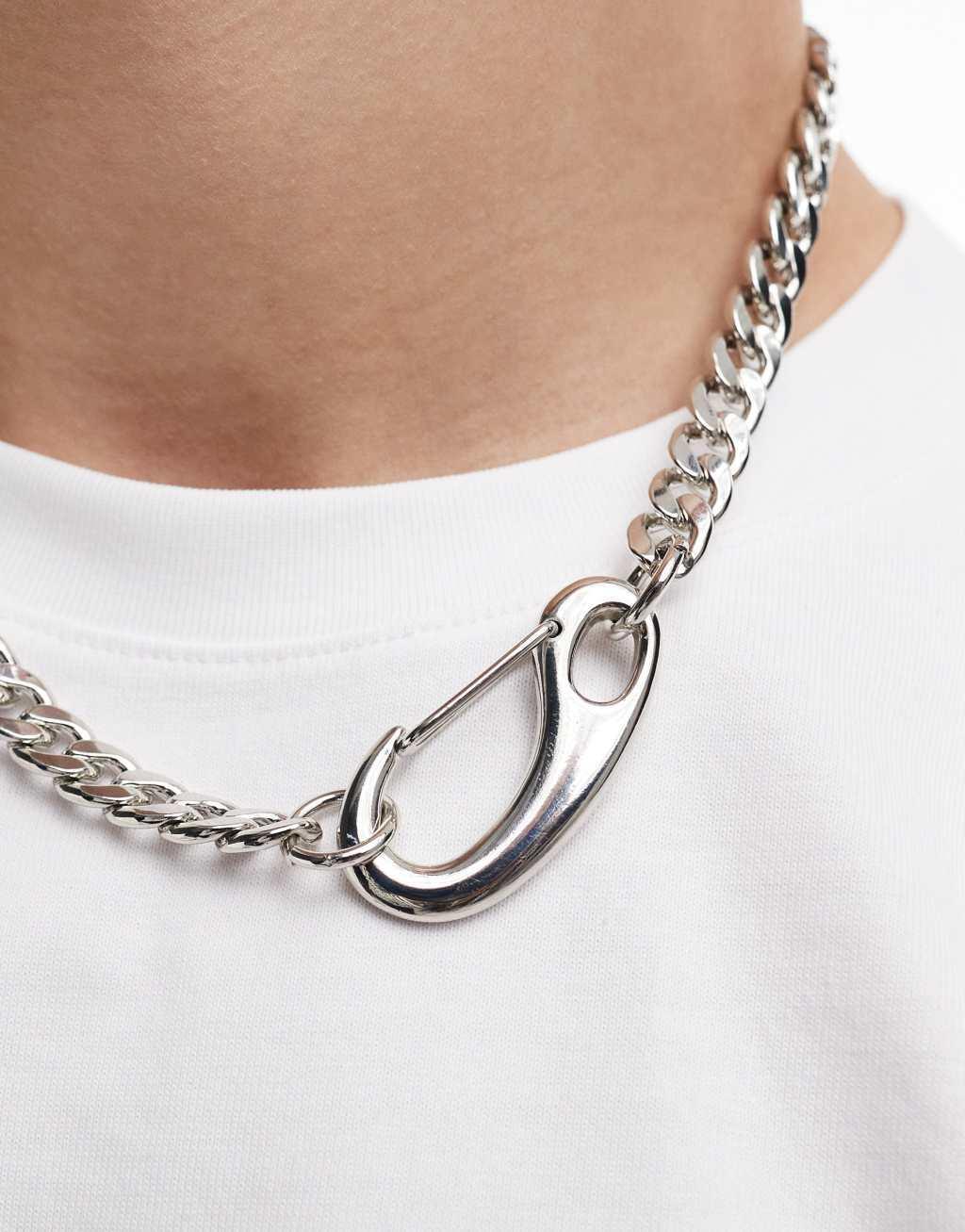 ASOS DESIGN carabiner chain necklace in silver tone Product Image