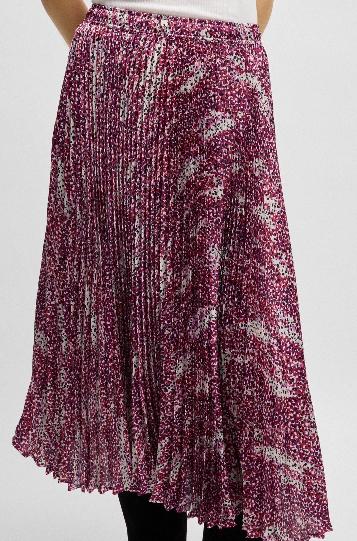 BOSS - Midi-length skirt in printed plissé satin - Pink Product Image