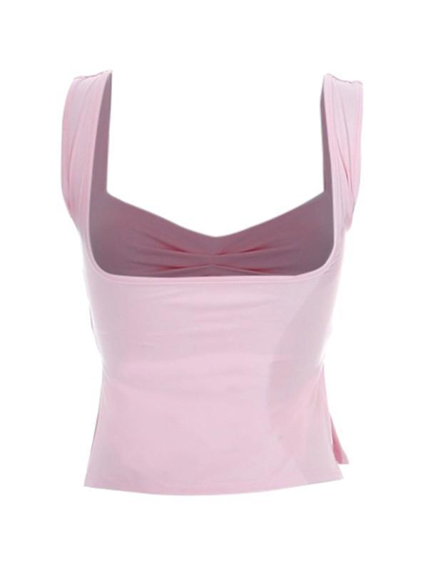 Low Cut Sleeveless Sweetheart Neck Cropped Tank Top Product Image