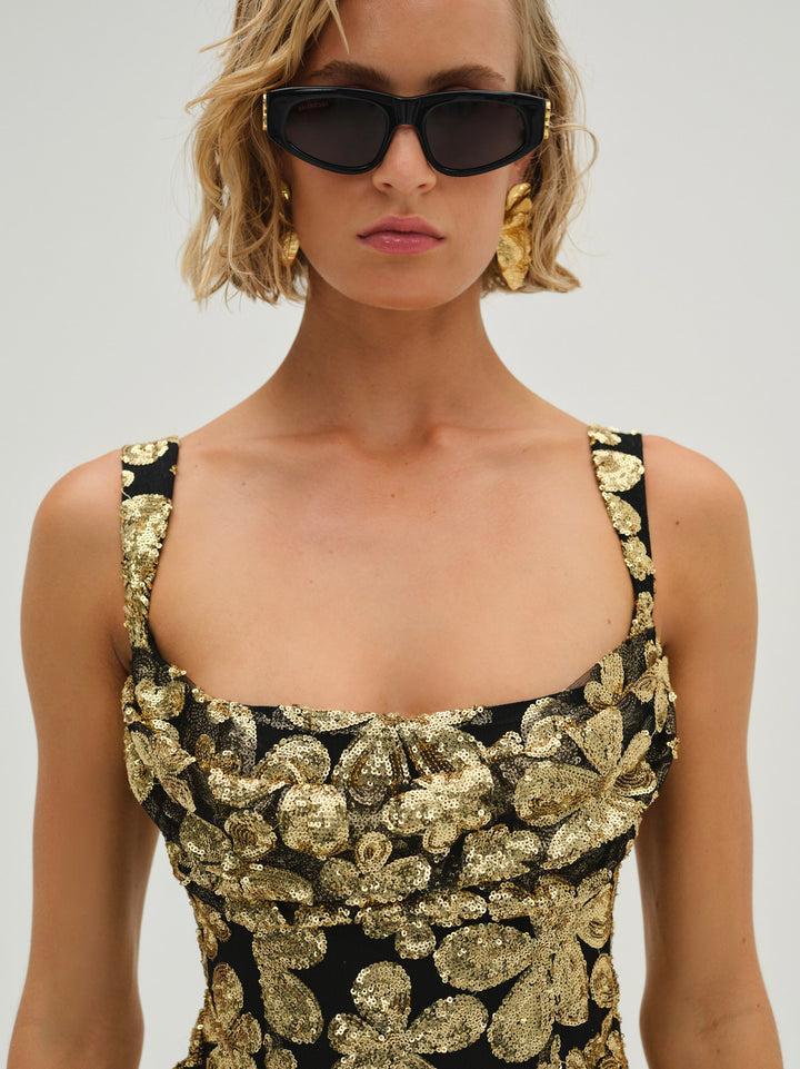 Anisa Fringe Midi Dress — Gold Product Image