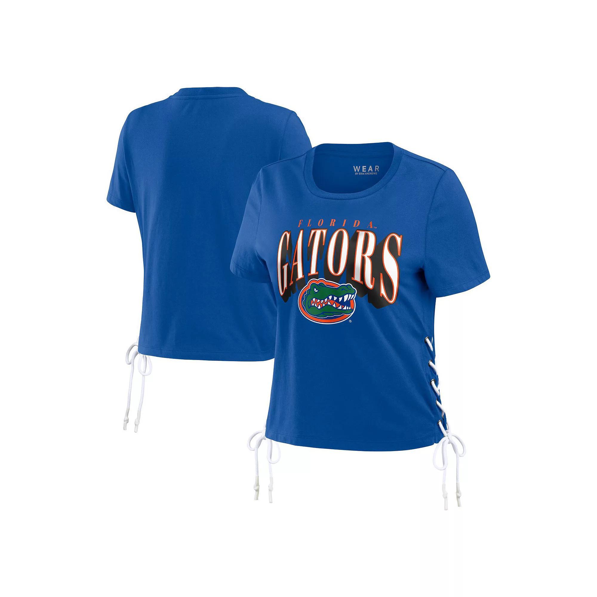 Women's WEAR by Erin Andrews Royal Florida Gators Side Lace-Up Modest Crop T-Shirt, Size: XL, Blue Product Image