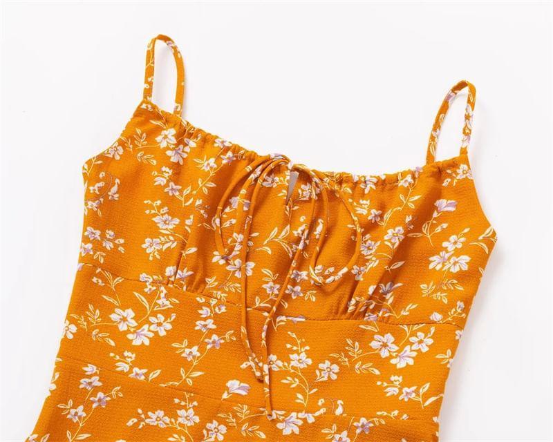 Spaghetti Strap Floral Print Midi A-Line Dress Product Image