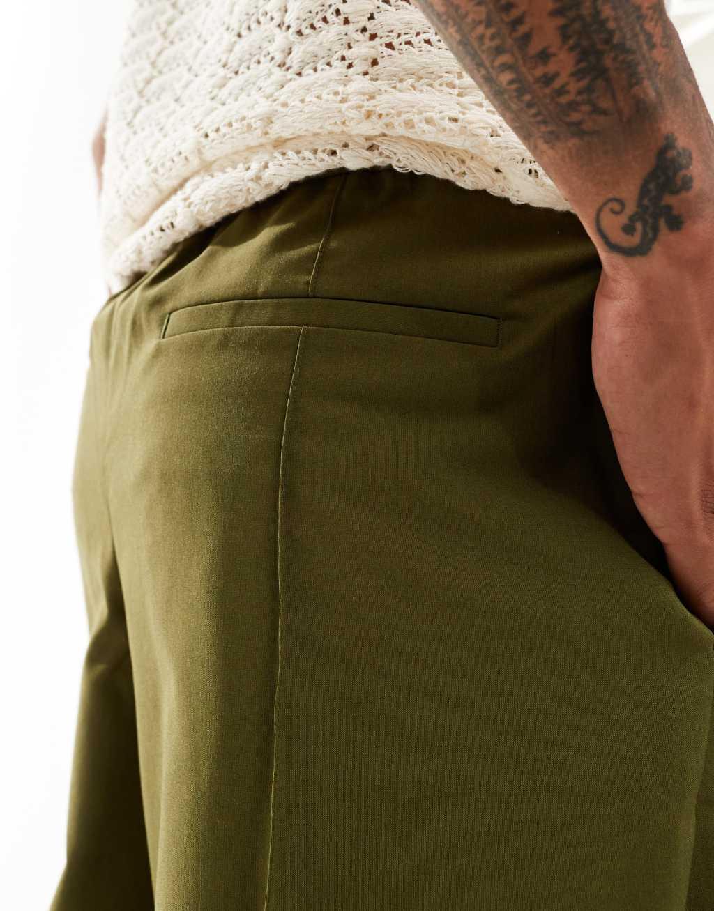 ASOS DESIGN pull on smart wide leg pants in green Product Image