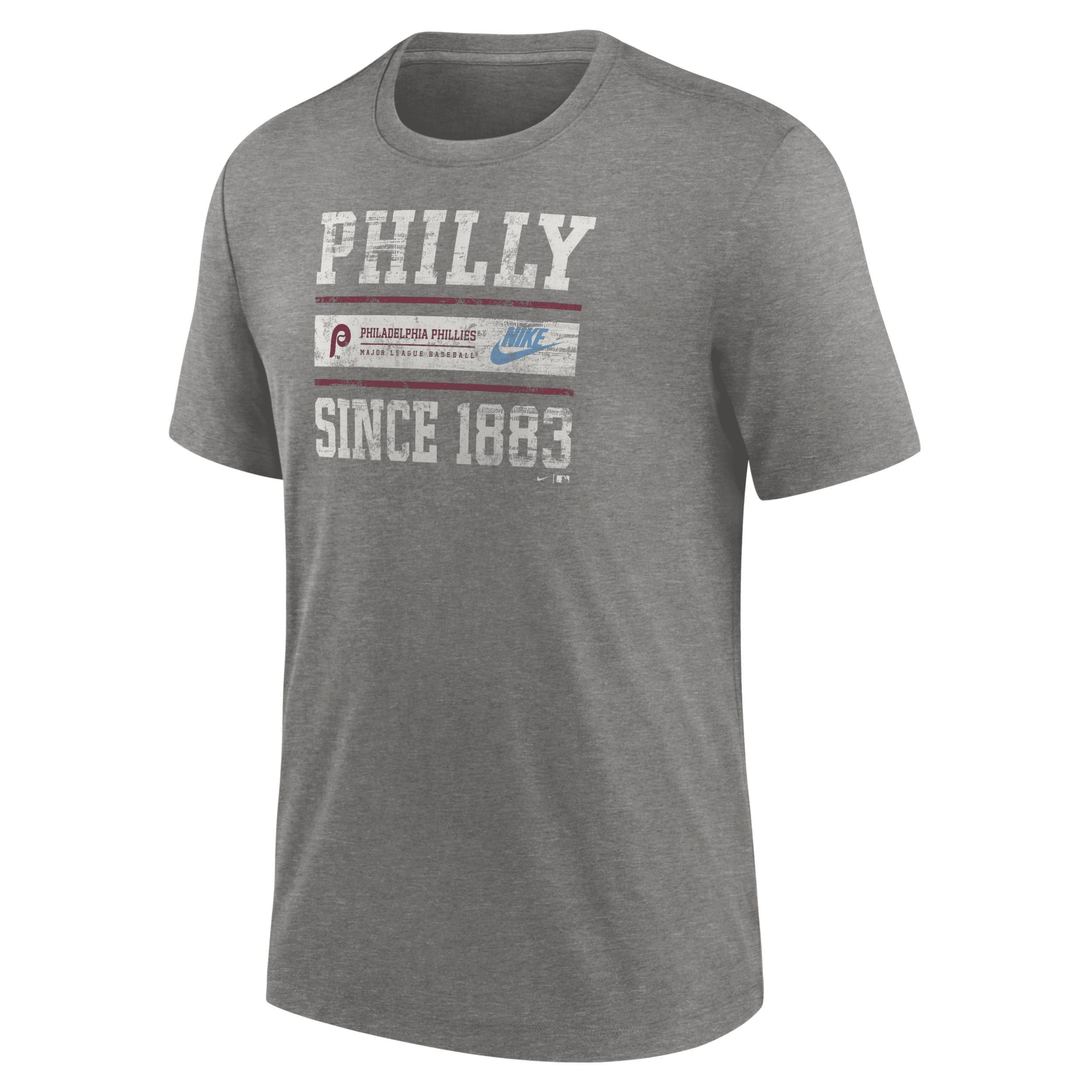 Mens Nike Heather Charcoal Philadelphia Phillies Cooperstown Collection Local Stack Tri-Blend T-Shirt Product Image