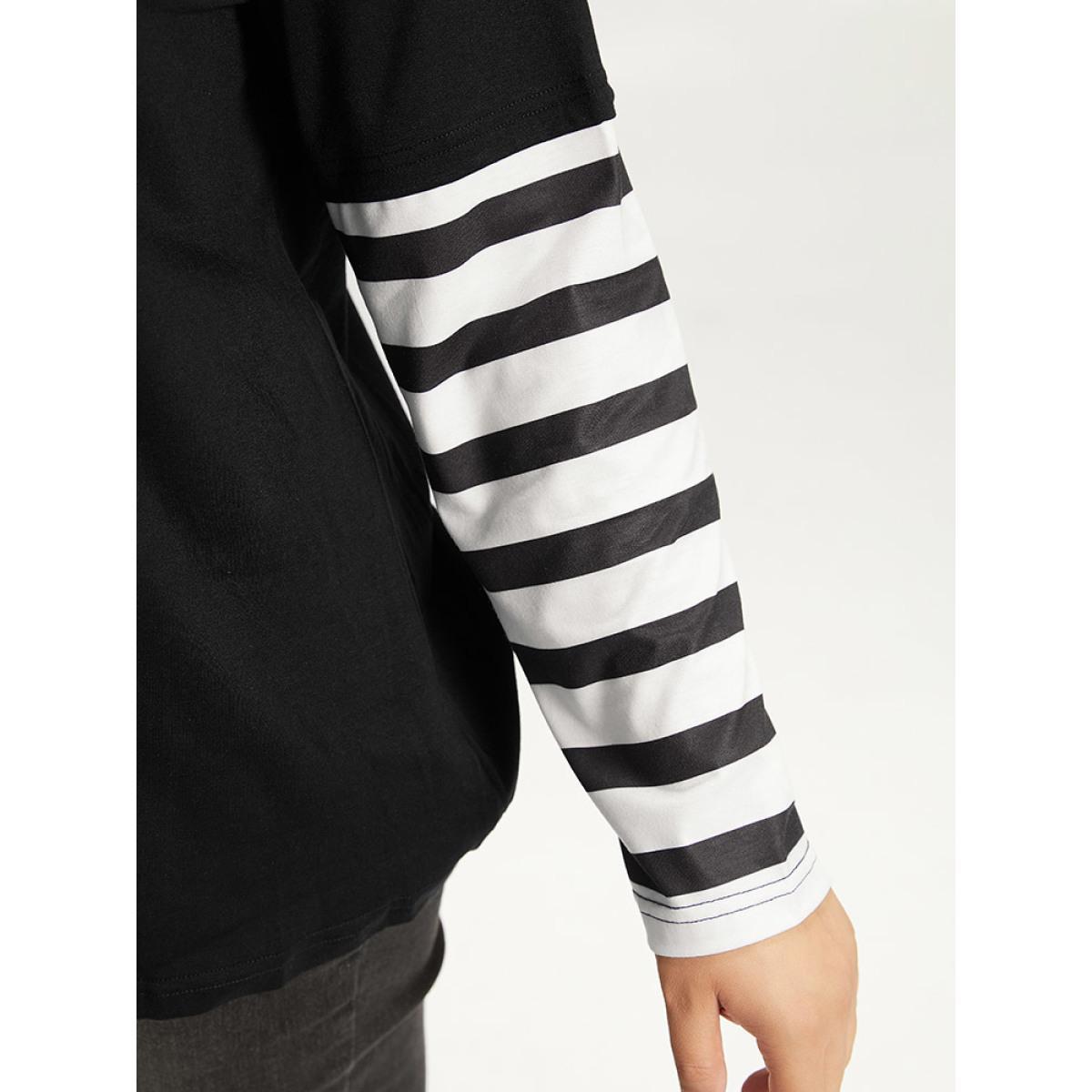 Plus Size Halloween Striped & Skull Print Patchwork T-shirt Black Women Casual Printed Halloween Festival-Halloween T-shirts BloomChic 22-24/3X Product Image