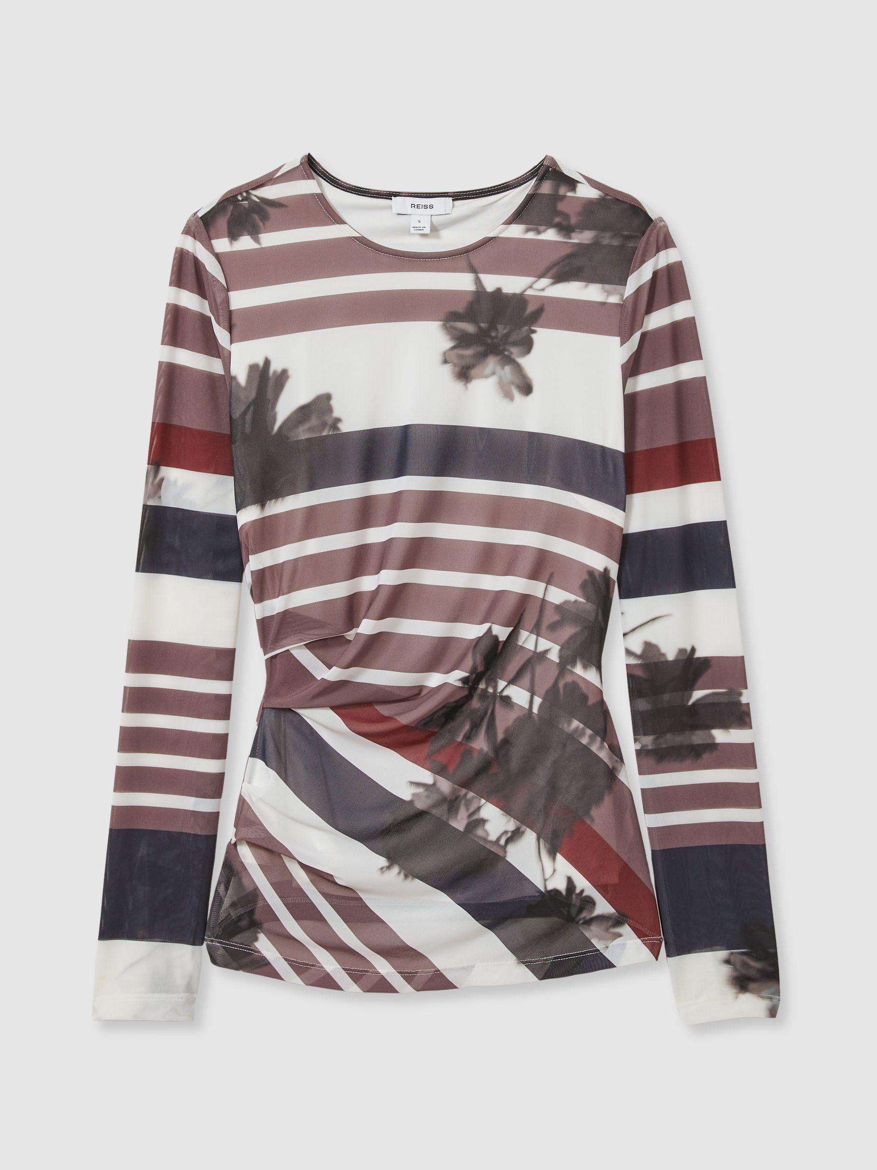 Ruched Abstract Stripe Top in Burgundy Product Image