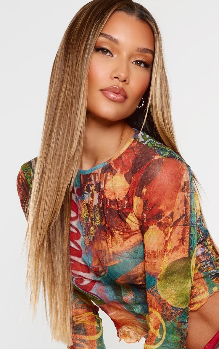Multi Printed Crinkle Mesh Long Sleeve Top Product Image