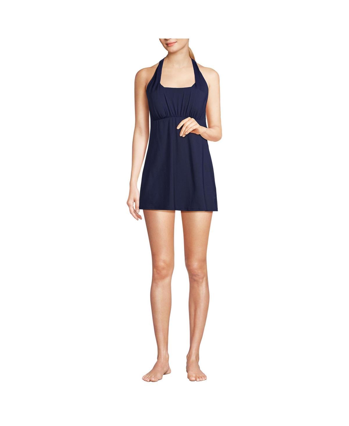 Women's Lands' End Chlorine Resistant Square Neck Halter Swim Dress, Size: Small, Black Product Image