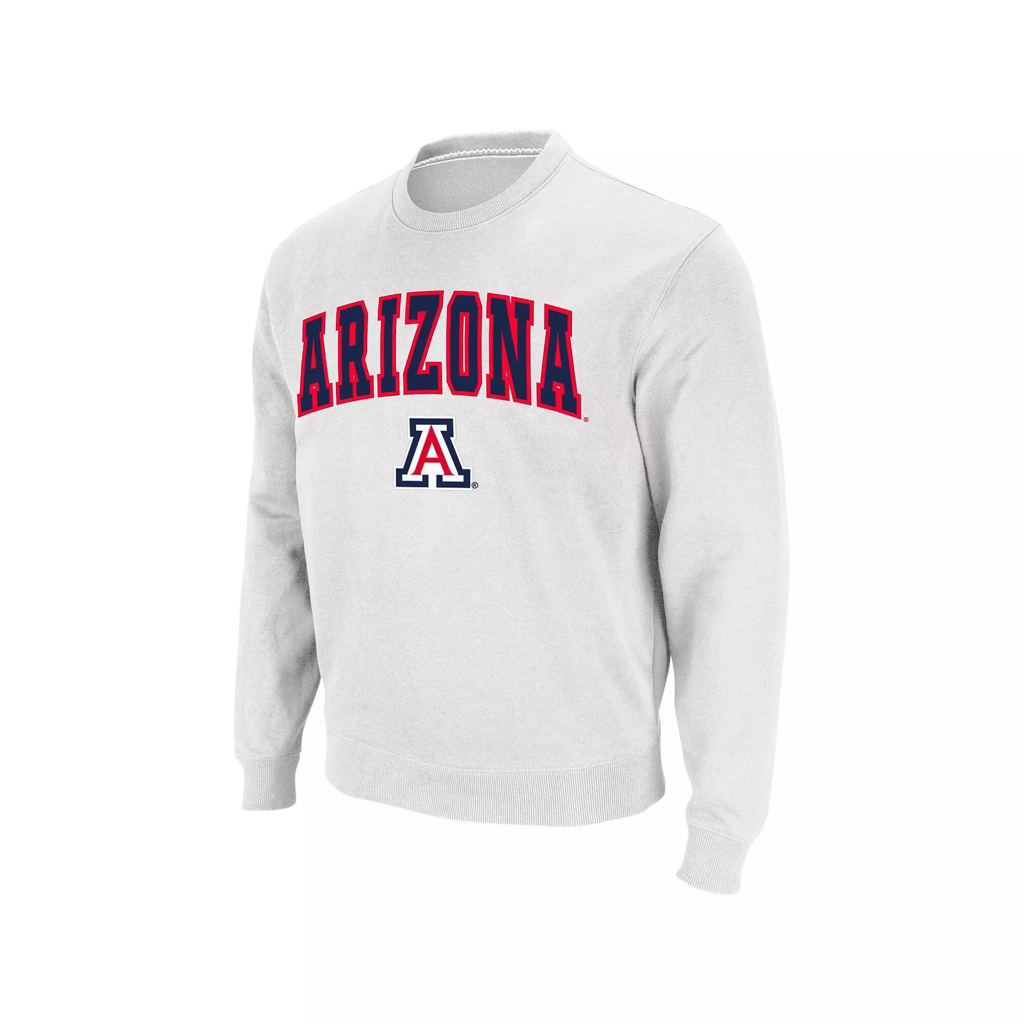 Men's Colosseum White Arizona Wildcats Arch & Logo Crew Neck Sweatshirt, Size: 3XL Product Image