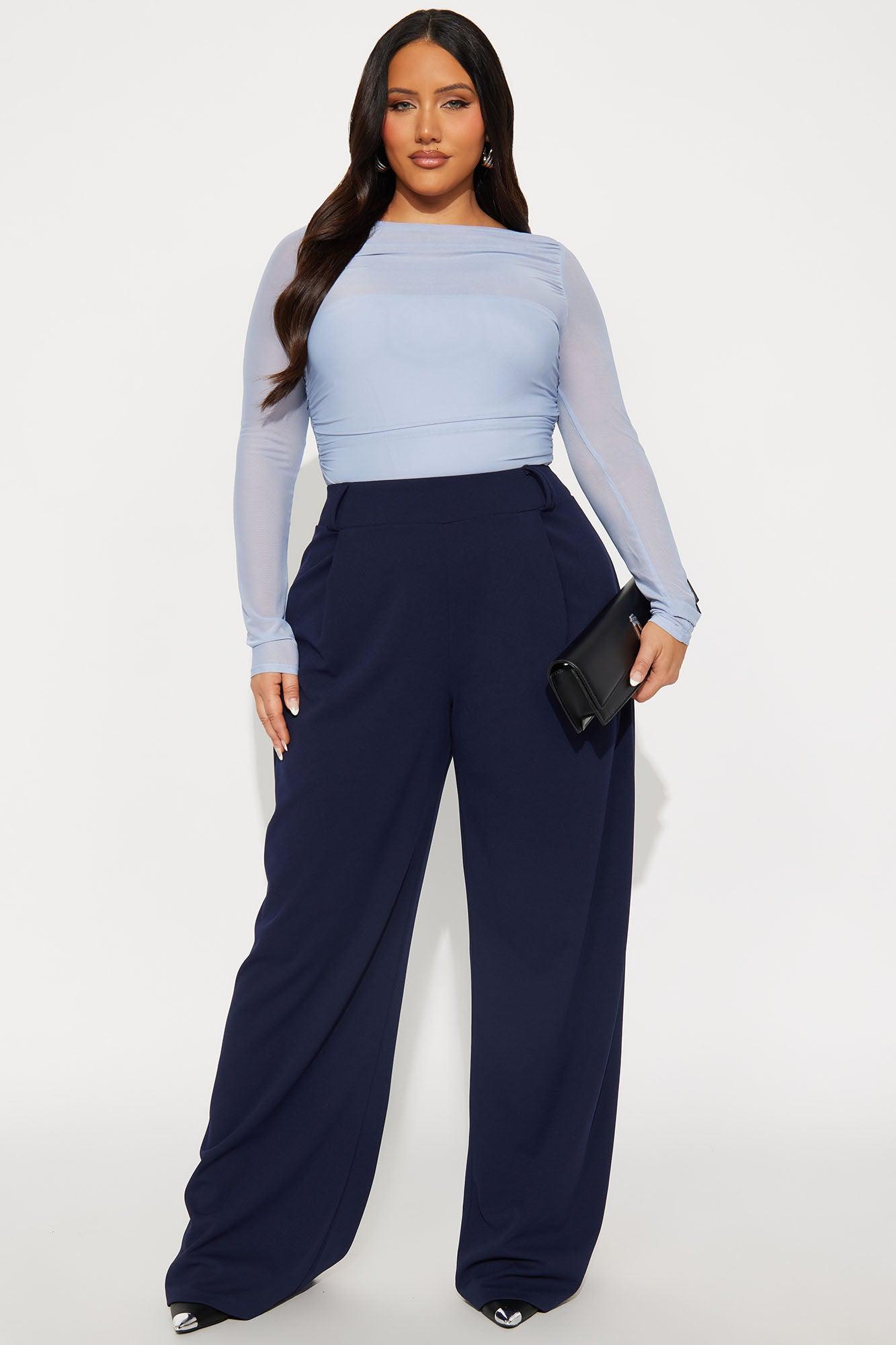Late To The Meeting Wide Leg Trouser Pant - Navy Product Image