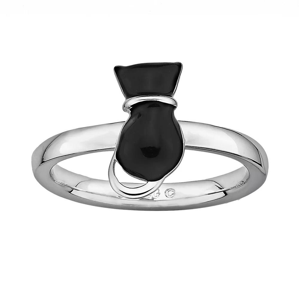 Stacks & Stones Sterling Silver Cat Stack Ring, Women's, Size: 10, Black Product Image