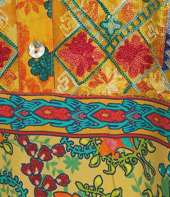 John Mark Floral Printed Y-Neck 3/4 Roll-Tab Sleeve Tunic Top Product Image