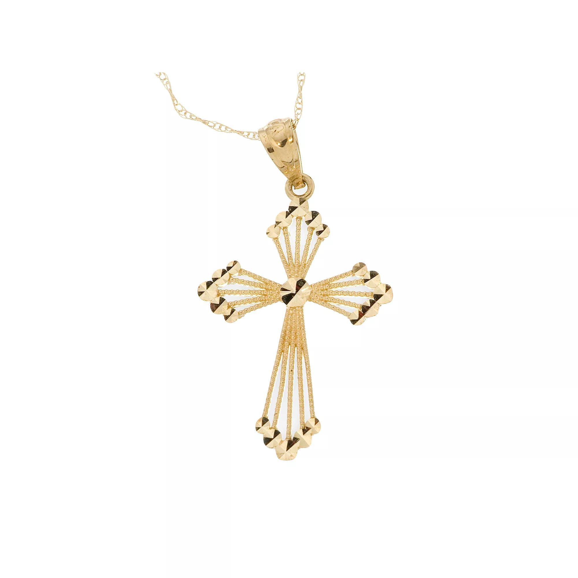 10k Gold Openwork Cross Pendant, Women's, Size: 18" Product Image