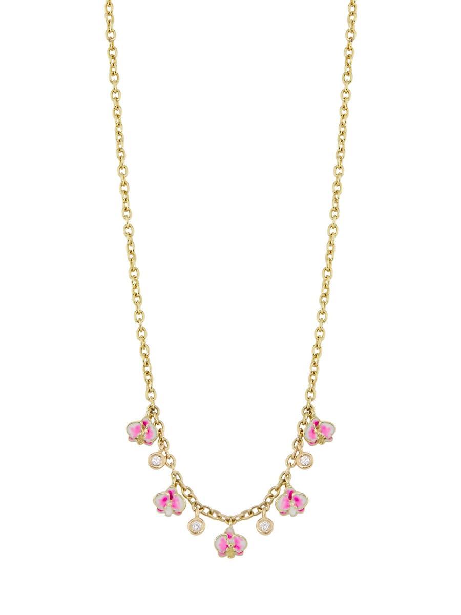 Womens Kidea 18K Yellow Gold, 0.06 TCW Diamond & Enamel Orchid Necklace Product Image