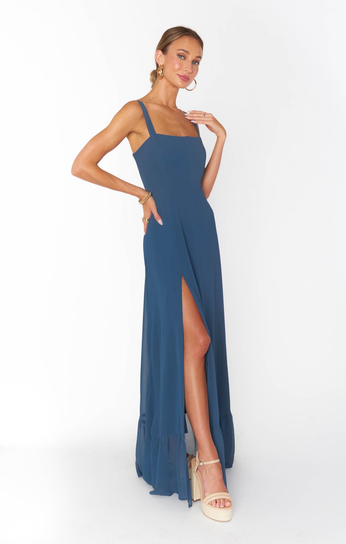 Clarissa Corset Dress ~ Slate Blue Chiffon Product Image