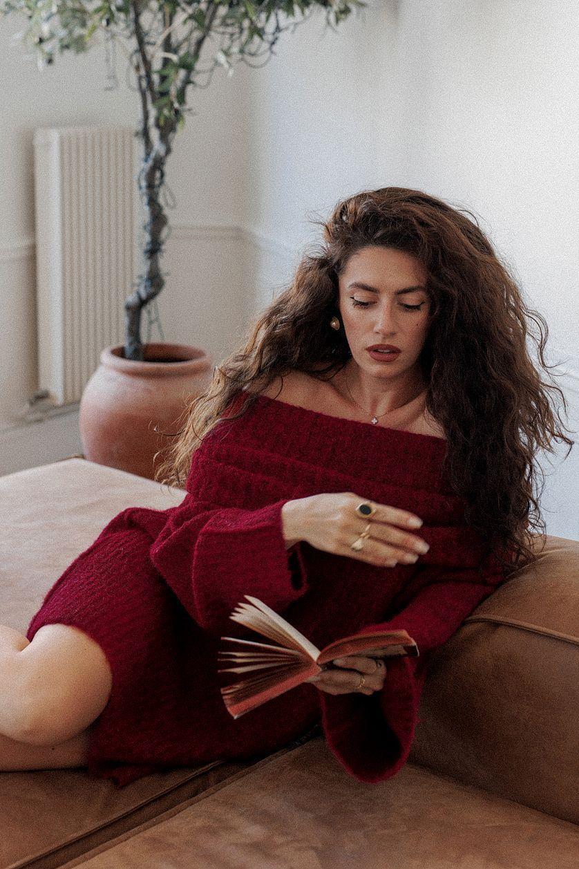 Knitted Off Shoulder Mini Dress Product Image