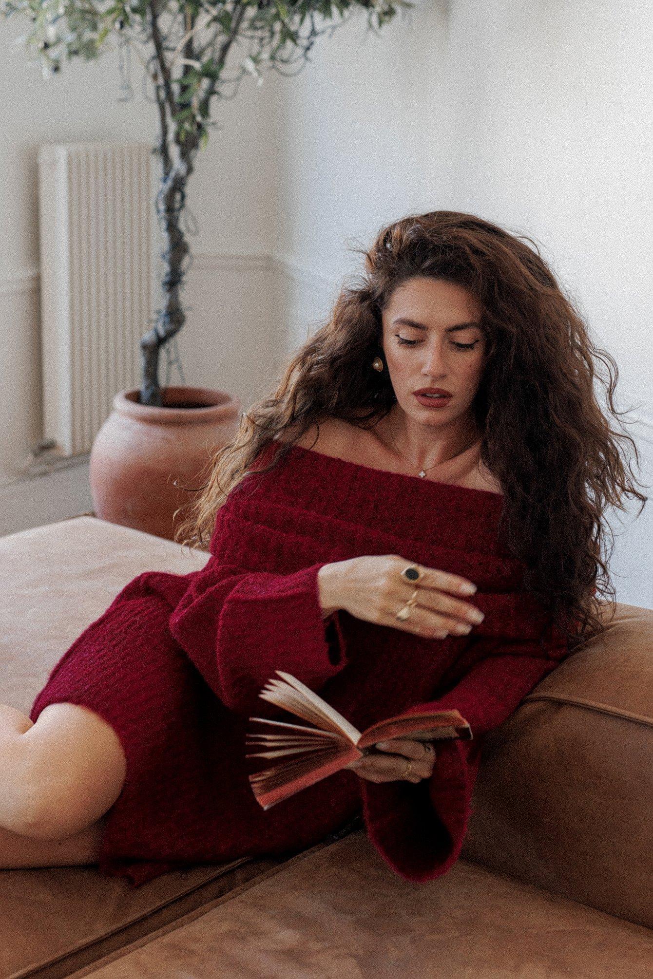 Knitted Off Shoulder Mini Dress Product Image