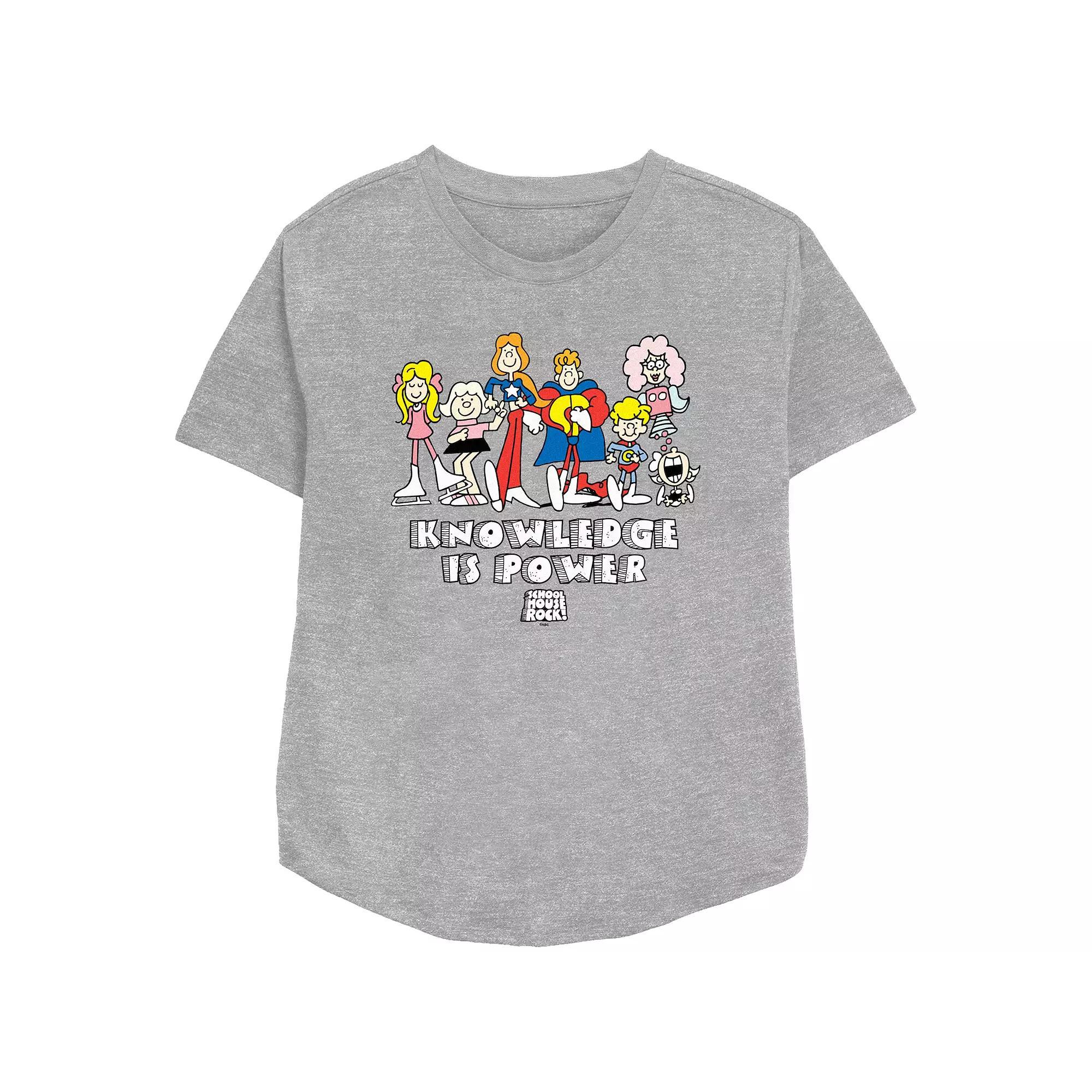 Disney's Schoolhouse Rock! Knowledge Is Power Group Women's Relaxed Fit Graphic Tee, Size: XL, Athletic Grey Product Image