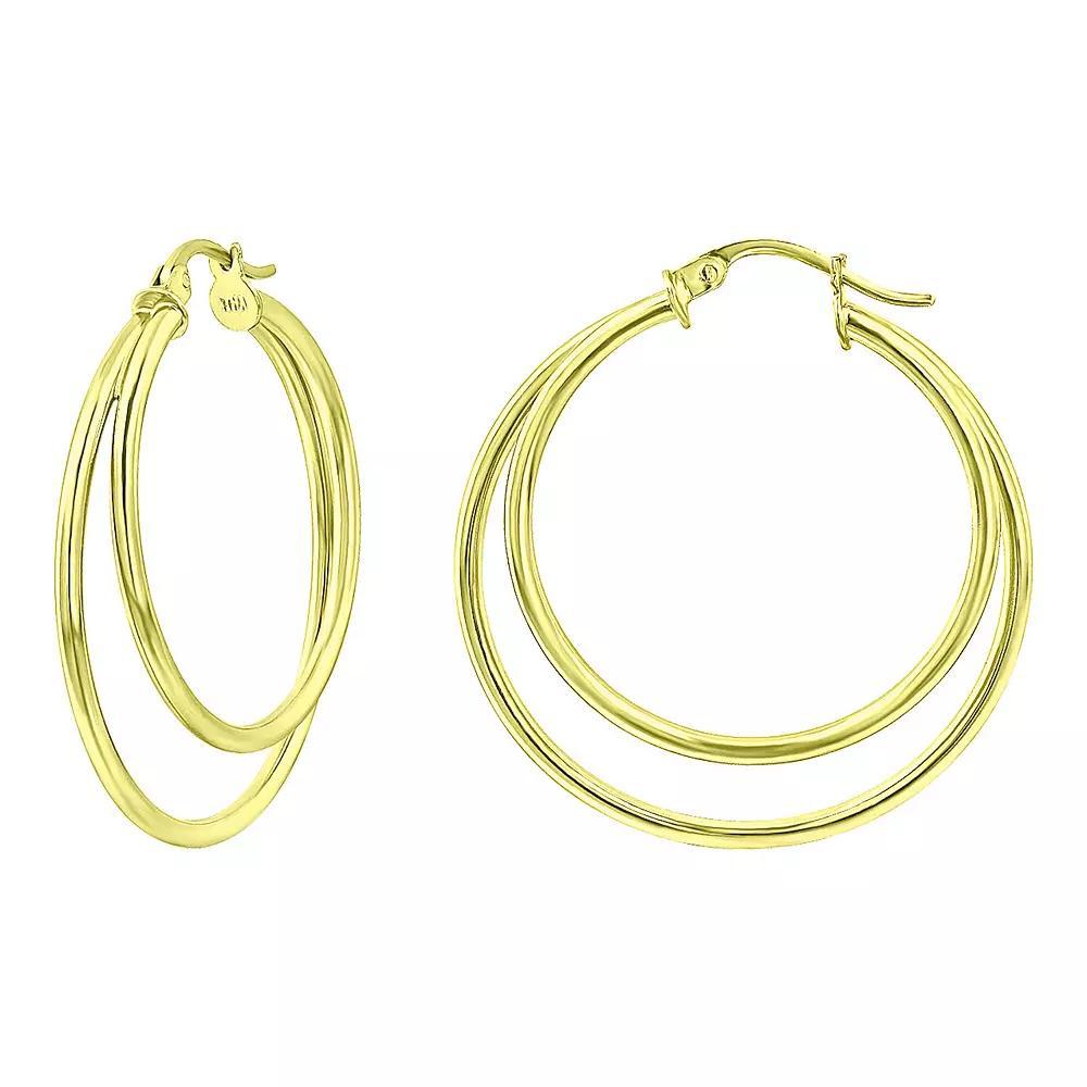 Aleure Precioso Sterling Silver Graduated Double Hoop Earrings, Women's, Gold Tone Product Image