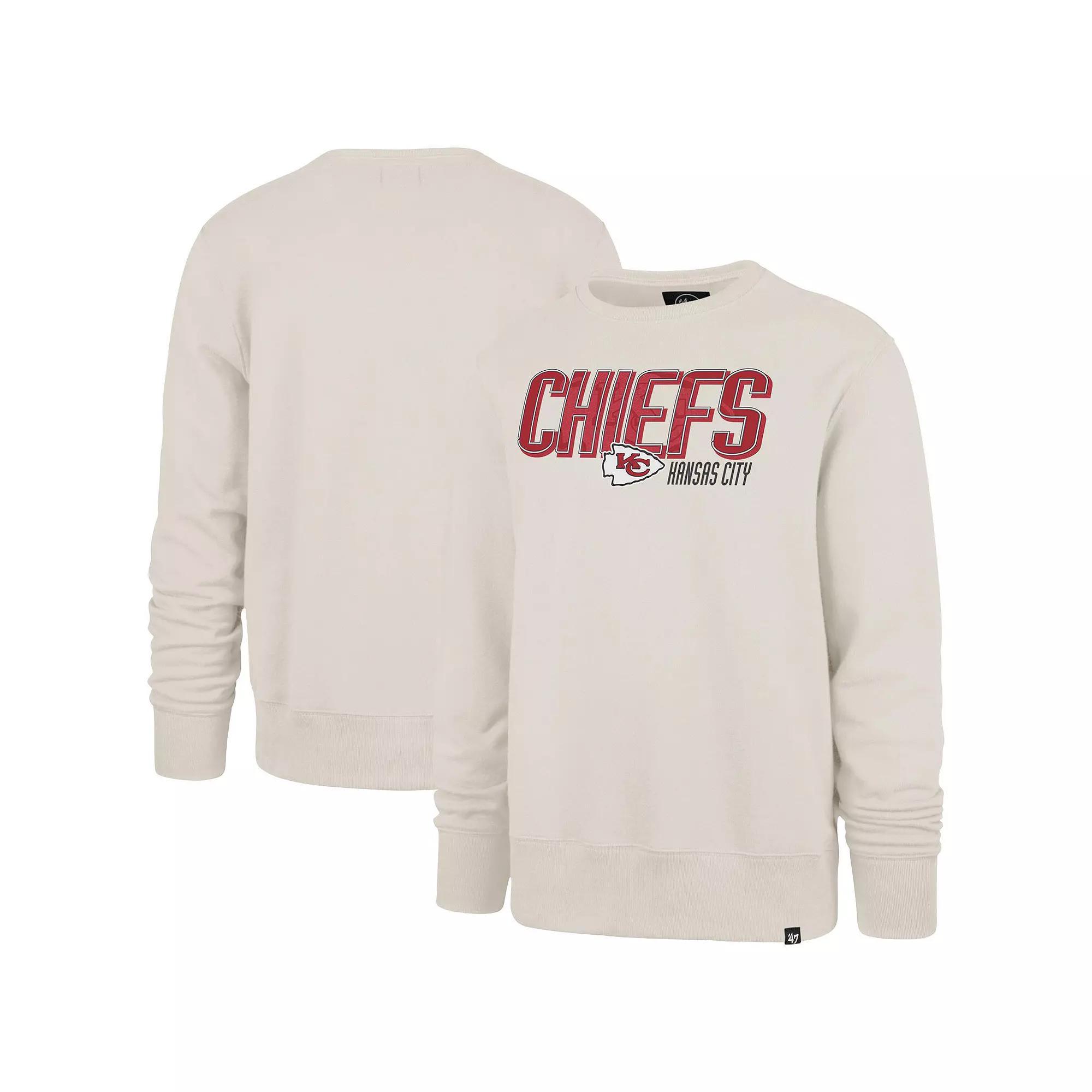 Men's '47 Cream Kansas City Chiefs Locked In Headline Pullover Crewneck, Size: Large, Beige Product Image