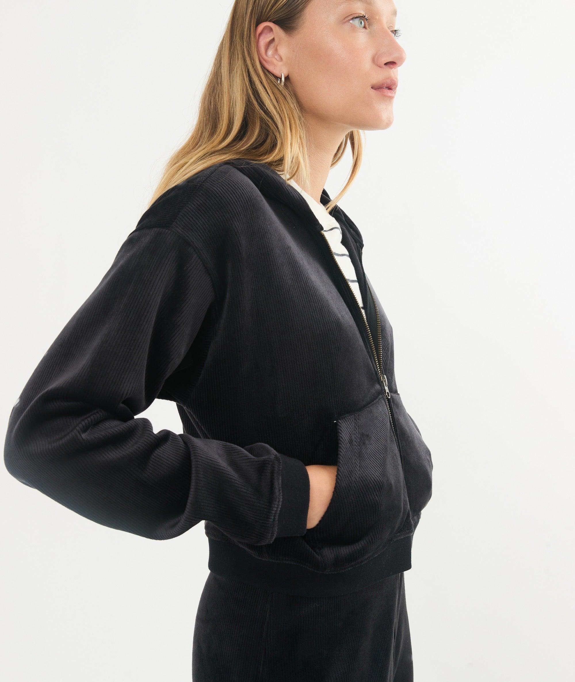 Cord Velour Cropped Zip Up Hoodie Product Image