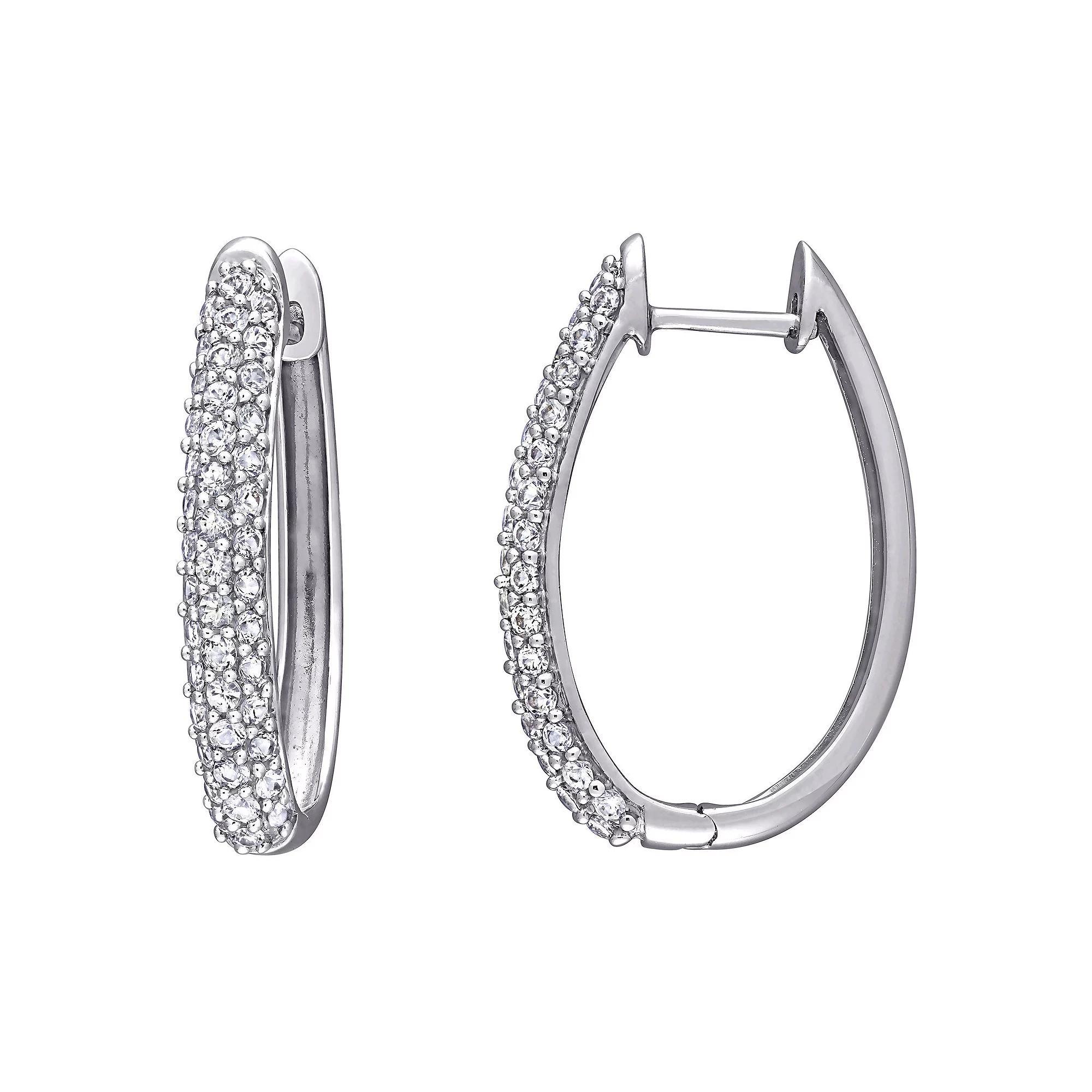 Stella Grace 10k White Gold White Sapphire Oval Hoop Earrings, Women's, 10k Whgold Product Image