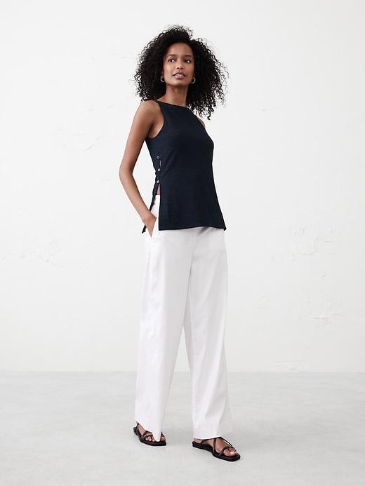 Straight-Neck Crepe Jacquard Top Product Image