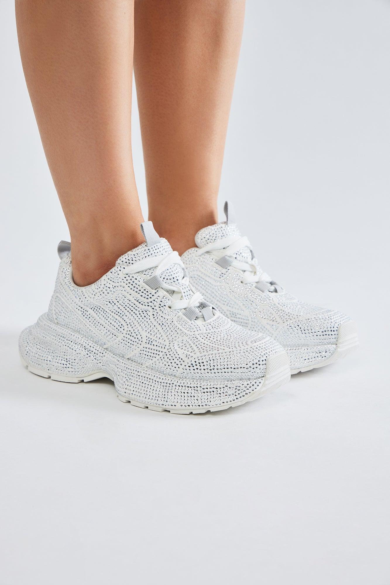 Amber Rhinestone Sneakers - White Product Image